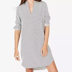 EVERLANE Split Neck 100% Silk Striped Shirt Dress Tunic NWOT Sz 2